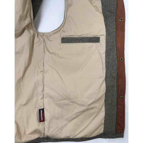 ORVIS Wool Sz M Field Vest Herringbone Tweed Leather Lined Insulated Outdoor - Picture 8 of 9